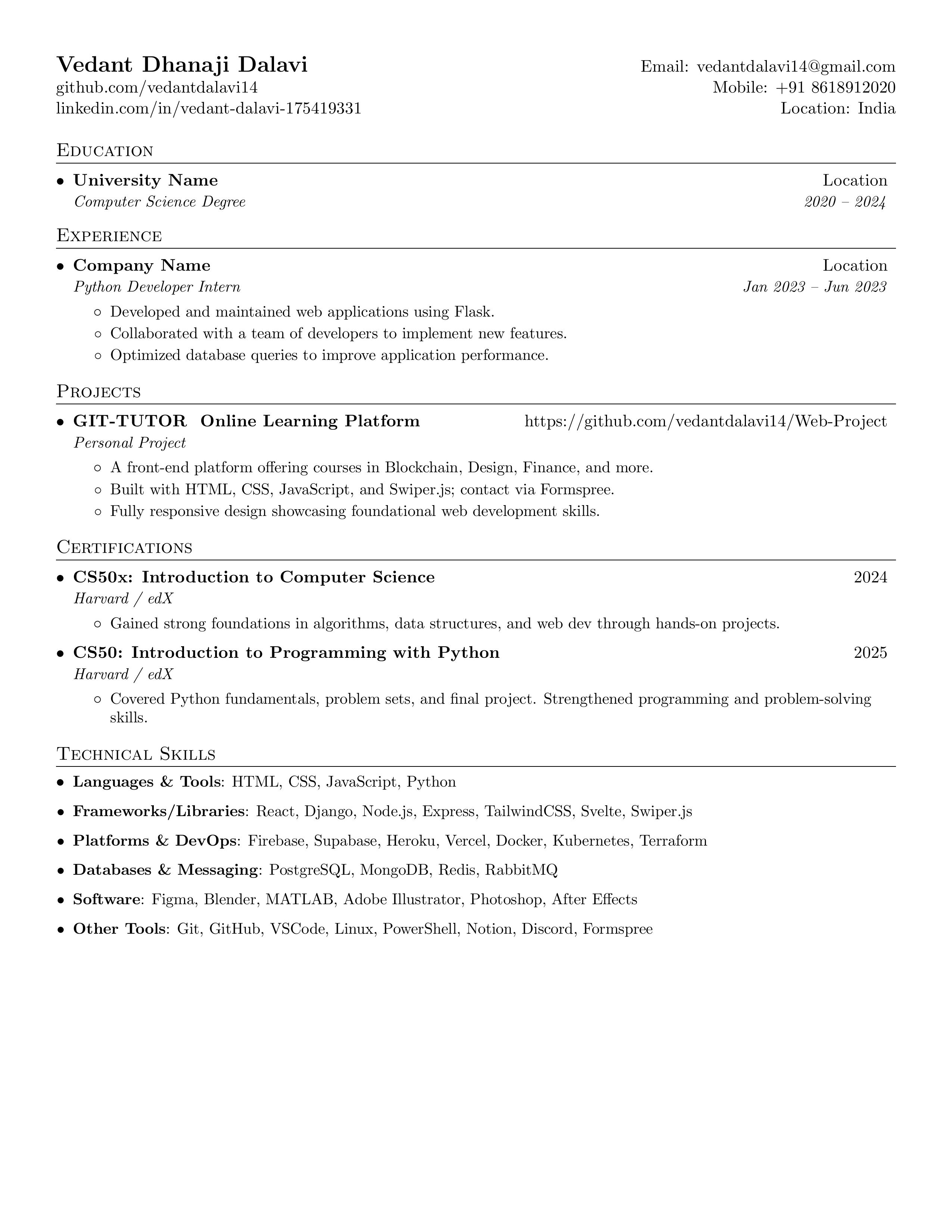 Vedant Dalavi Resume